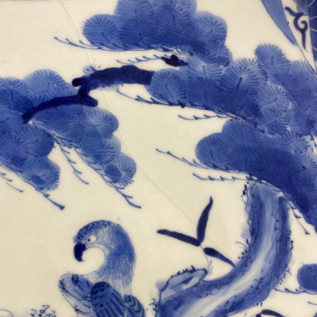 古伊万里　染錦　染付大皿4枚　美人画木箱付　タニコ　東さ7-0626⑥