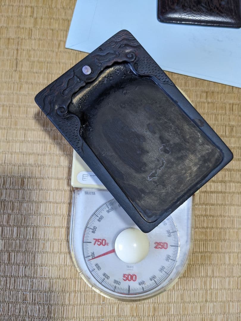 ♦中国硯 古玩 硯蓋 縞黒檀 龍文様硯 文房四宝 古美術品 アンティーク 骨董品