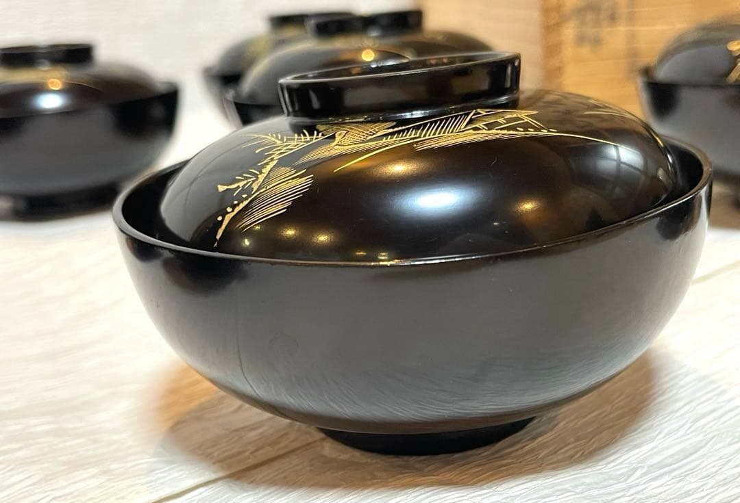 木製漆器 吸物椀 10客 金蒔絵 骨董 時代物 アンティーク175