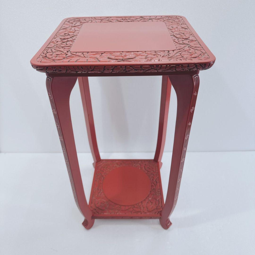 美品 村上堆朱 牡丹? 唐草 高 花台 レトロ アンティーク 伝統工芸品 新潟