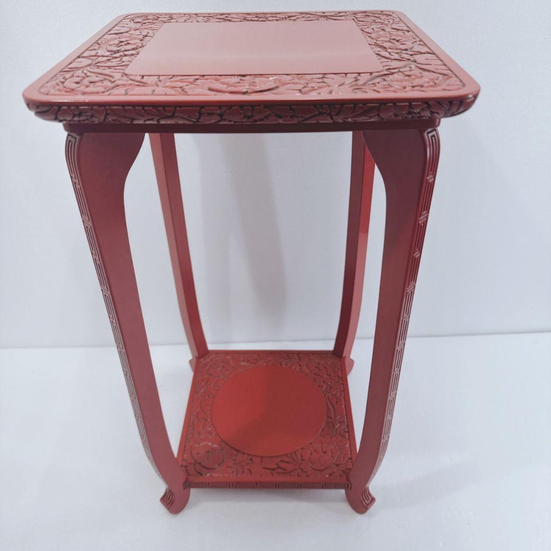 美品 村上堆朱 牡丹? 唐草 高 花台 レトロ アンティーク 伝統工芸品 新潟