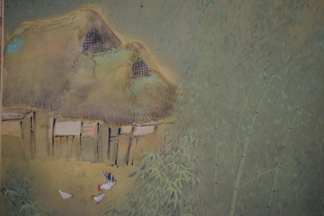 観城/青緑竹林山水図/掛軸☆宝船☆Z-578