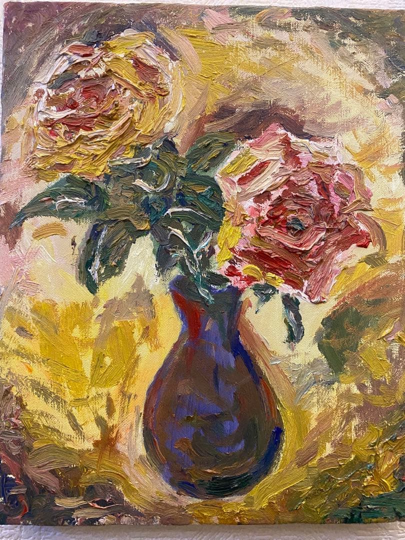 油彩画　【薔薇と花瓶】F3
