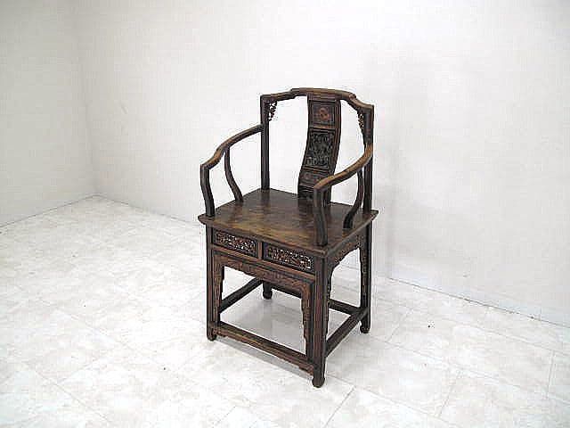 清末民初期頃 中国古典 官帽椅 人物彫刻 硬木 古家具 中国古玩　李朝家具