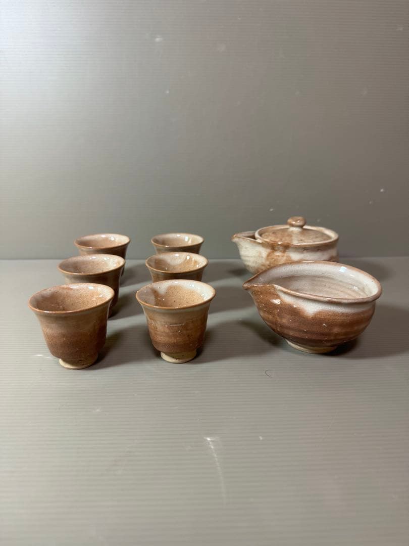 2865 萩焼　茶器セット　宝瓶1客　湯冷し1客　湯呑6客　未使用