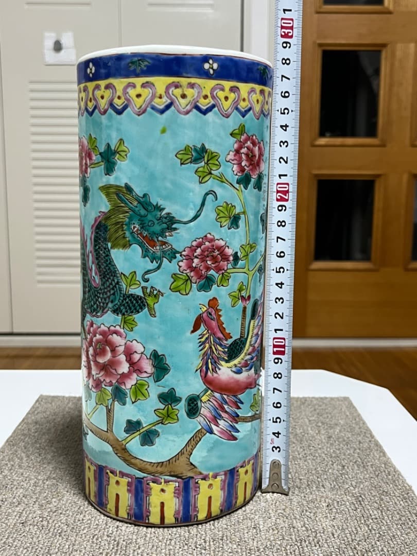 中国美術 大清同治年製 帽筒陶器 龍鳳呈祥 年代品 骨董