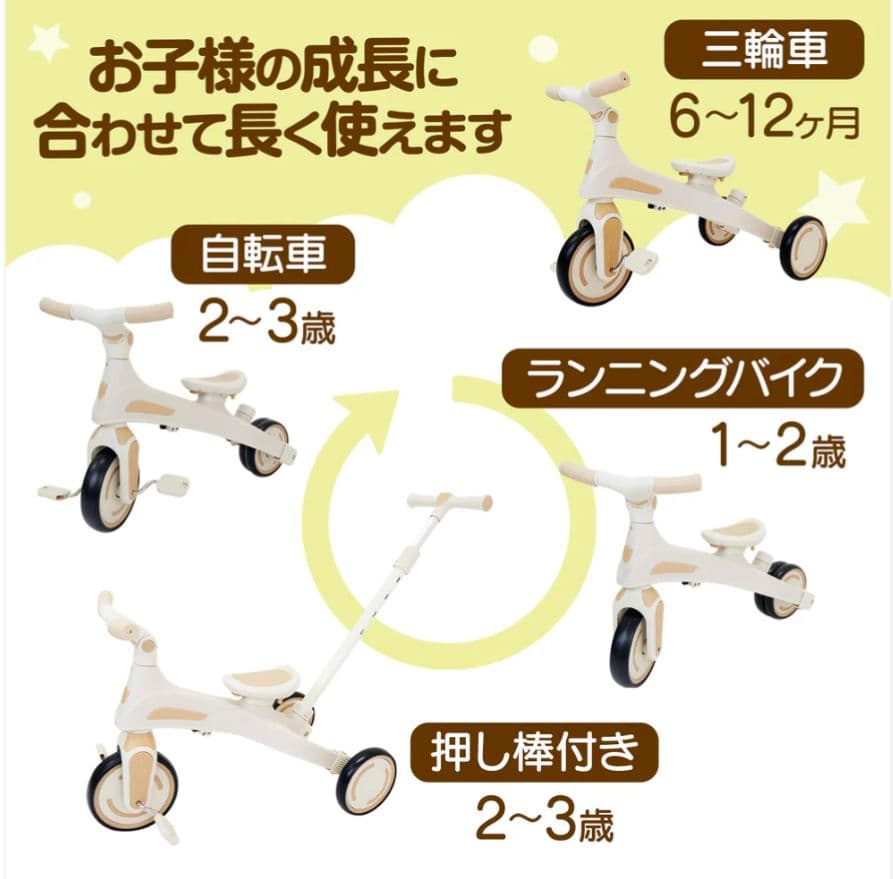 【新品】多機能三輪車 イエロー 7in1 折りたたみ式 安全設計1歳〜5歳