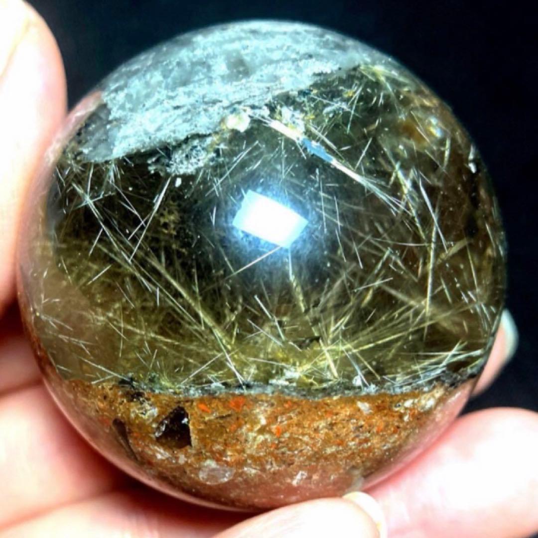 46mm ゴールドルチルクォーツ　丸玉　スフィア　金針水晶