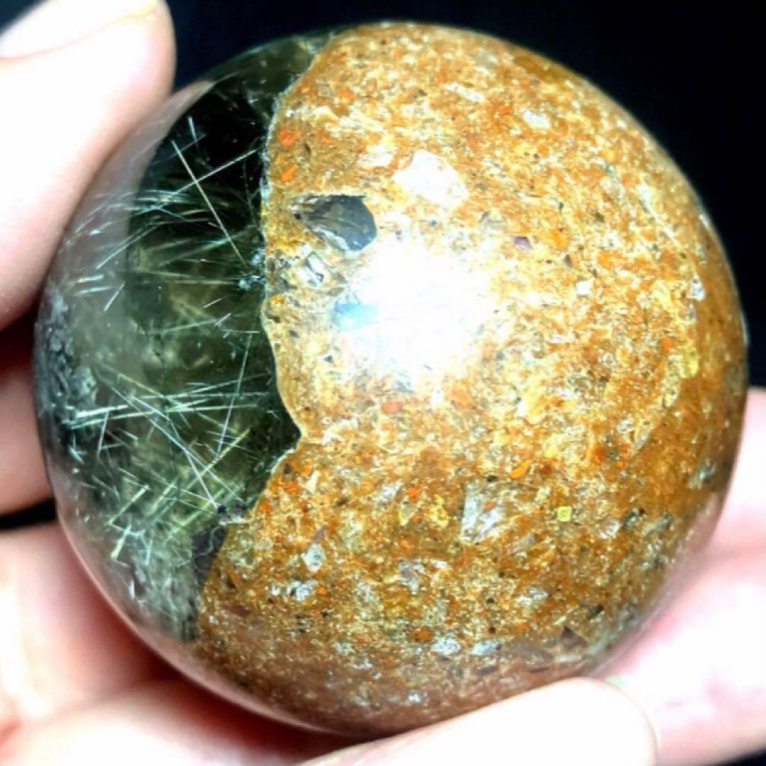 46mm ゴールドルチルクォーツ　丸玉　スフィア　金針水晶