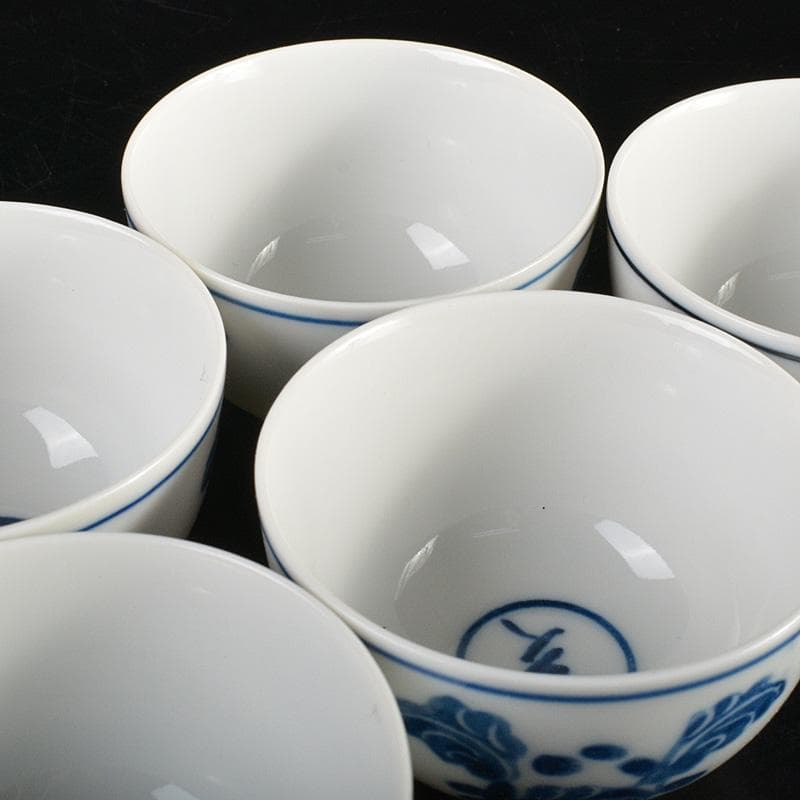 煎茶道具　賣茶好　染付　亥年白菜文　煎茶碗　5客　共箱　V　6194