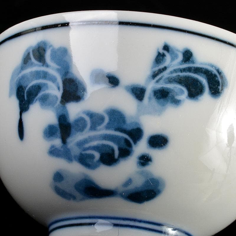 煎茶道具　賣茶好　染付　亥年白菜文　煎茶碗　5客　共箱　V　6194