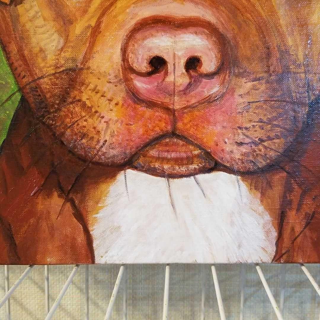 油絵　花冠の犬
