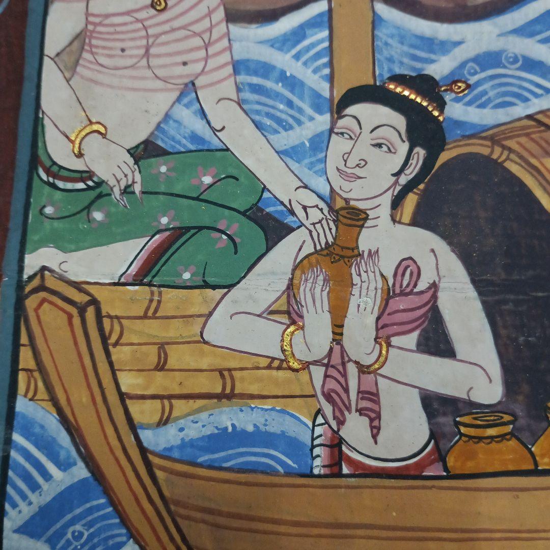 4446)タイの寺院画・宗教画？？？　水彩系の直筆　詳細不明