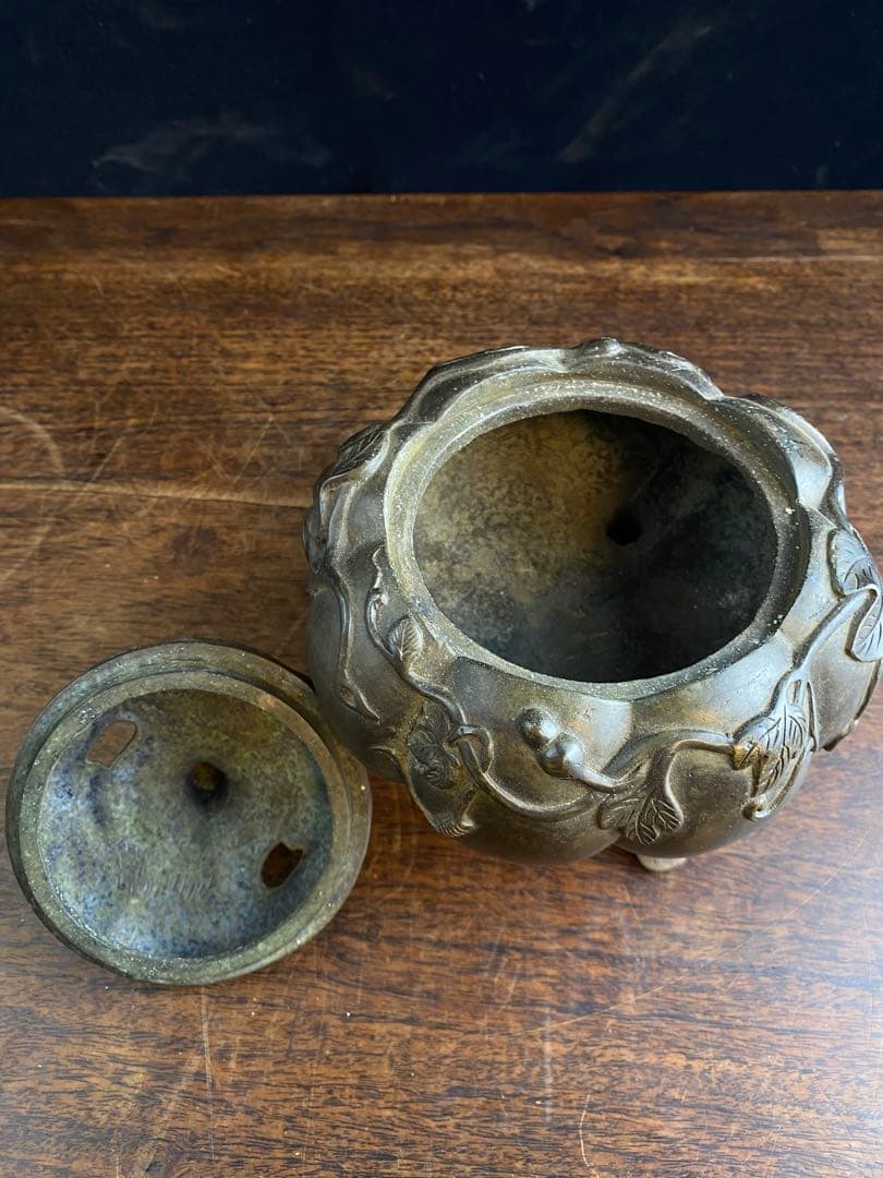 カボチャ型　銅香炉　美術品　工芸品　骨董品　置物　金属製　香炉