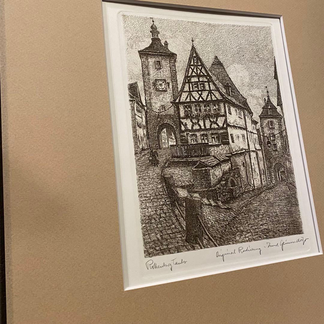 ヴィンテージ ドイツ ローテンブルグ 風景画 アート額装品 インテリア