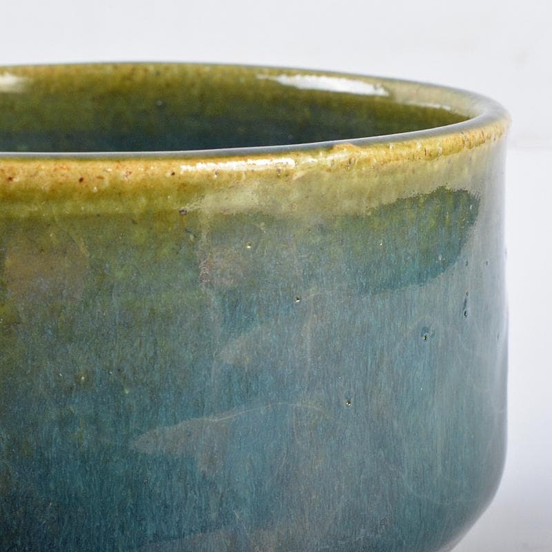 北大路魯山人作　青織部　菊文　茶碗　共布　黒田陶々庵極め箱　M　R7524