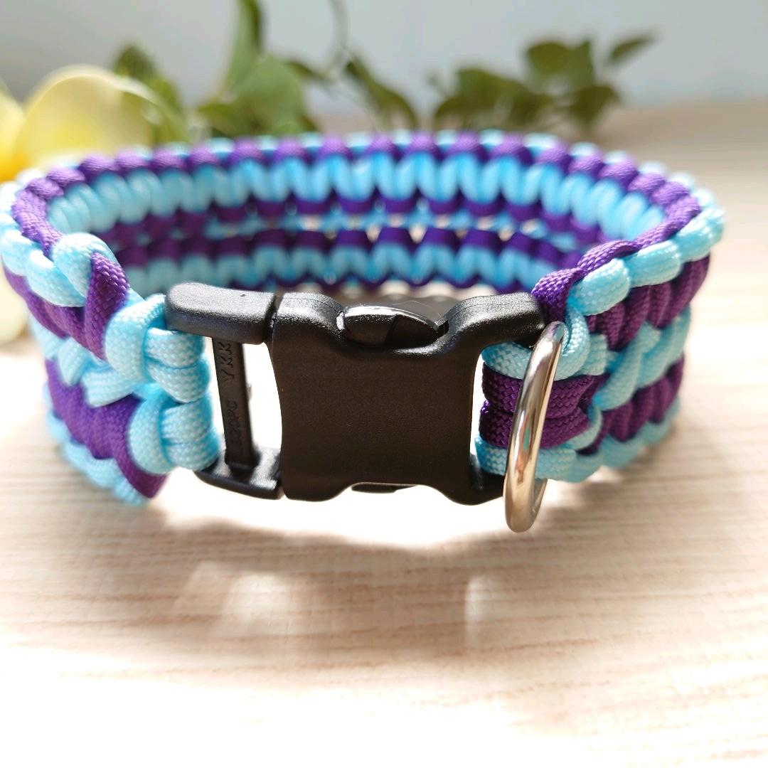 パラコード首輪❥太め❥中型犬　パープル×水色　№033