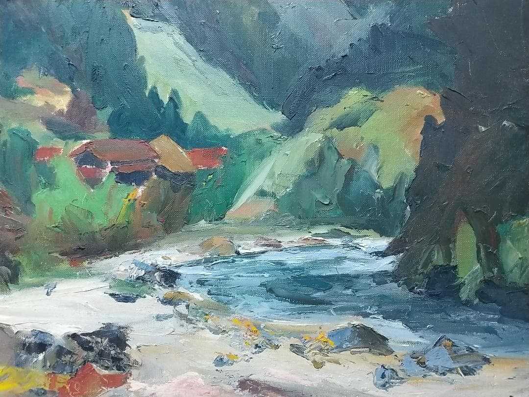 「飯能風景」名栗川 '60 F8 絵画 油絵 油彩画 風景画 アート