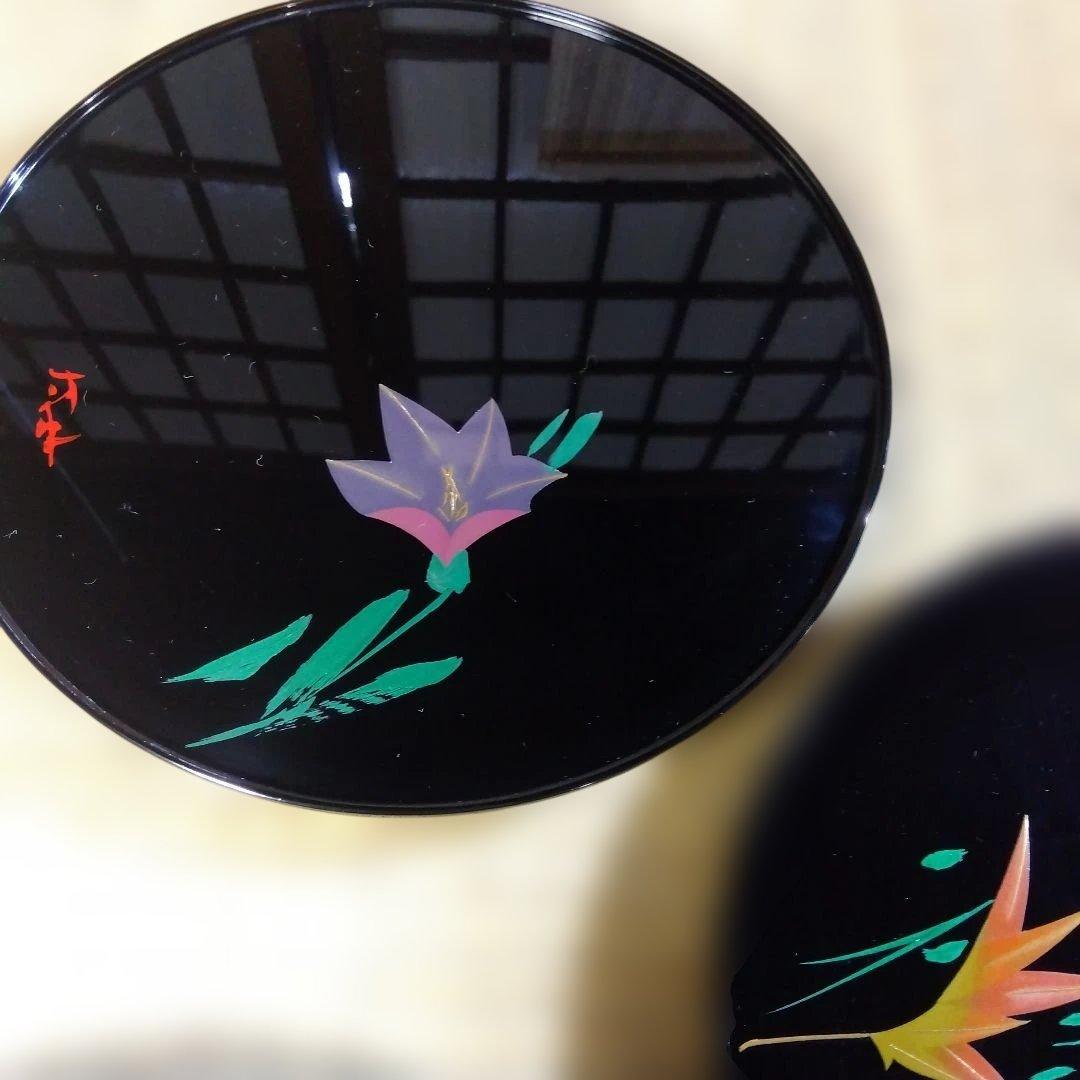 輪島塗　絵変り゙花柄菓子皿５客　漆器 　 共箱　口径24.3cm　高さ2.2cm