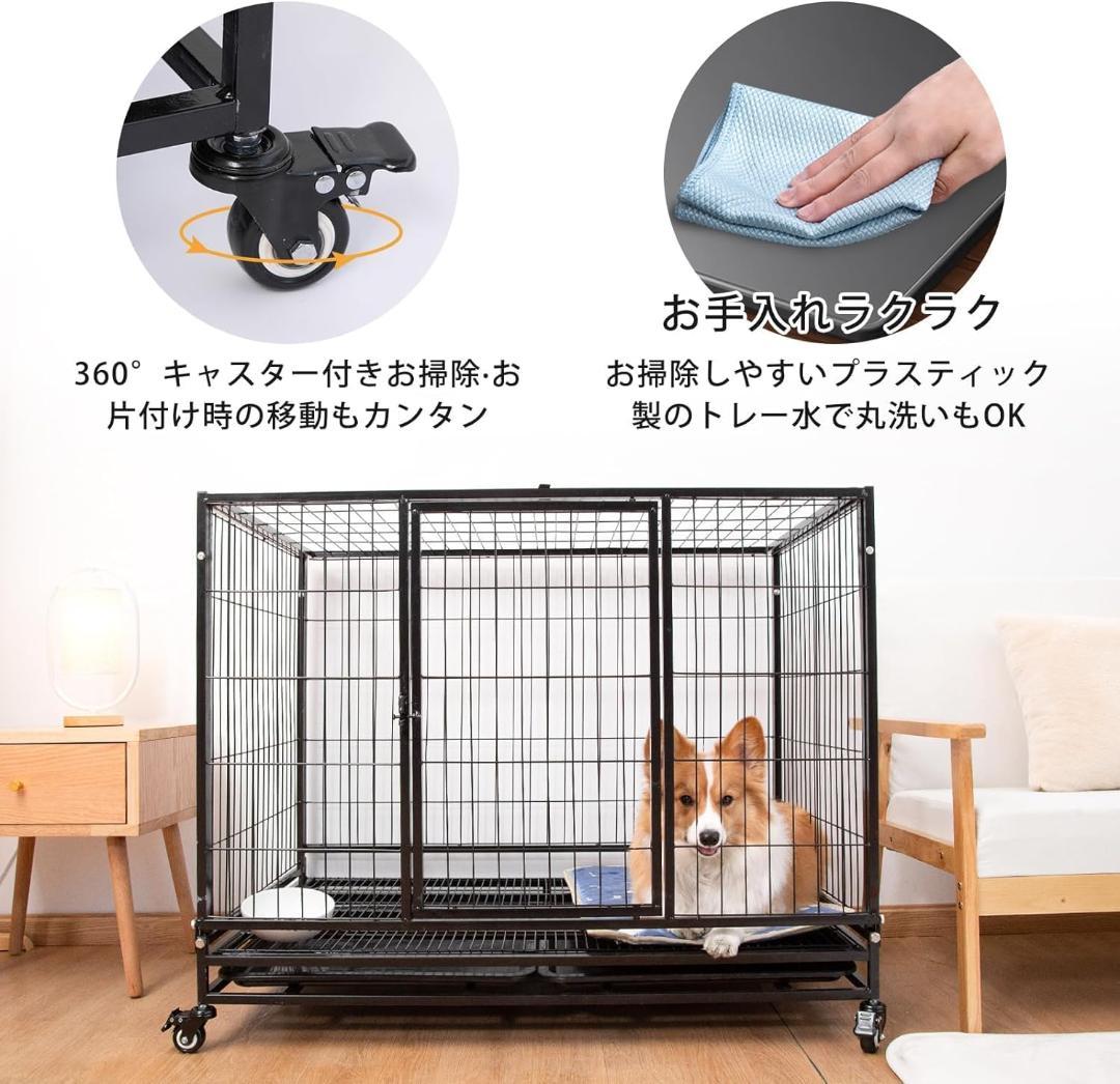 Shinyever ベーシック 折りたたみ式ペットケージ 車輪付き ブラック