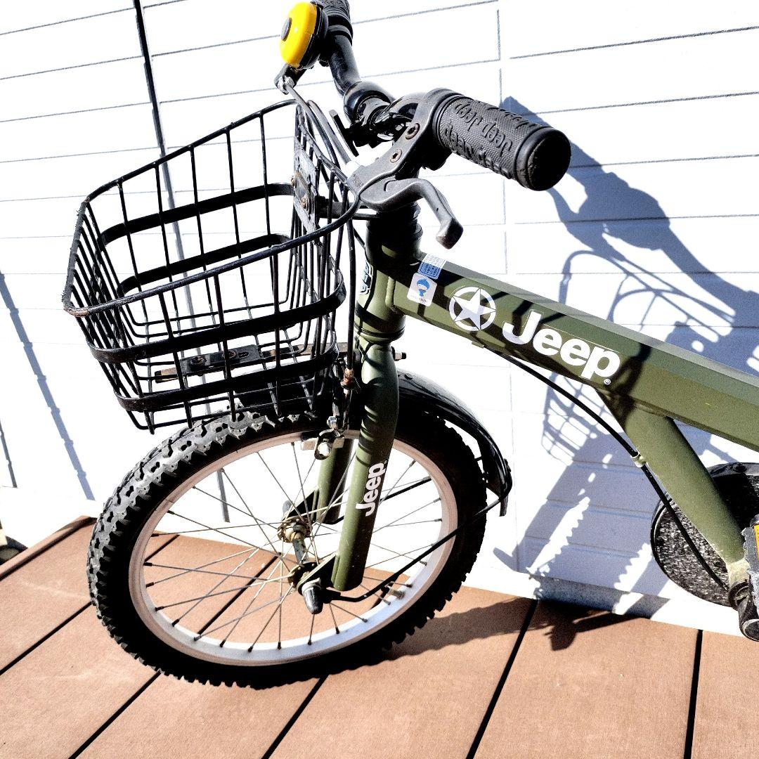 Jeep 子供用自転車 カーキ✕ブラック前カゴ付き　18インチ　訳あり