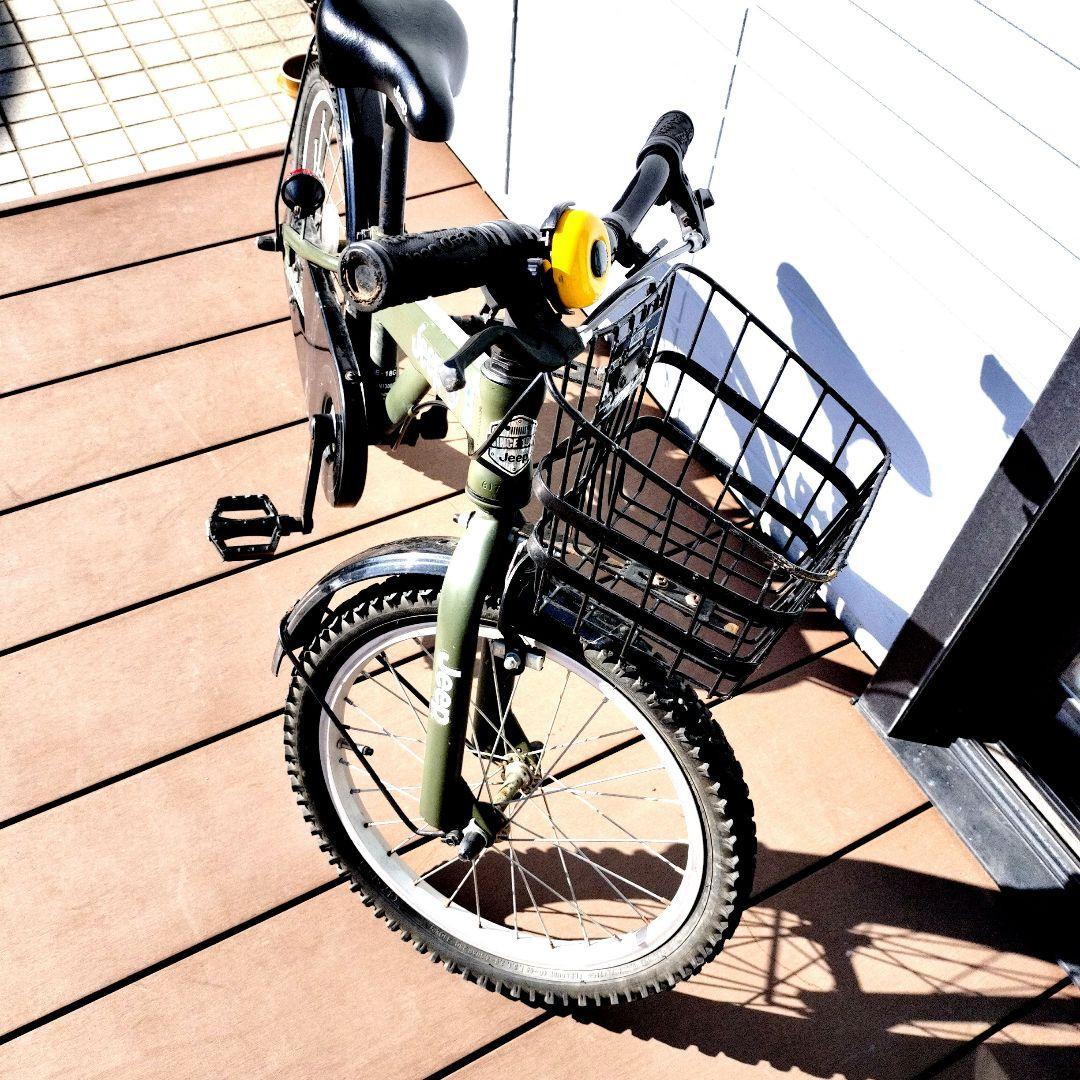 Jeep 子供用自転車 カーキ✕ブラック前カゴ付き　18インチ　訳あり