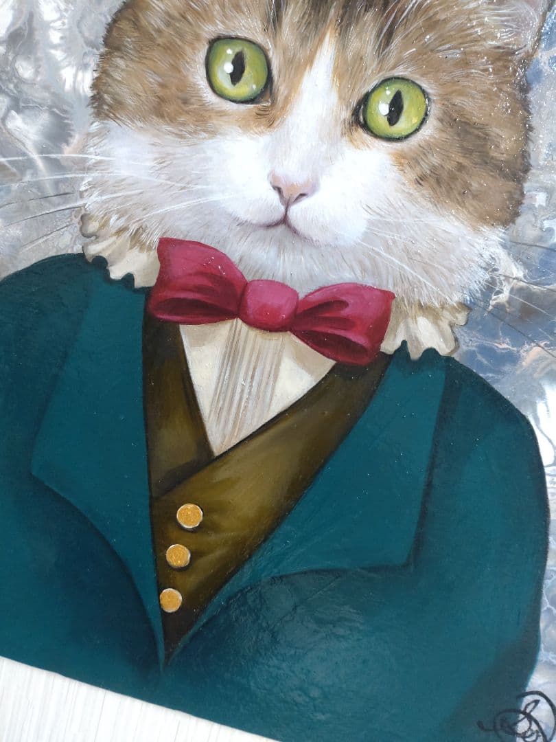 猫の油絵【猫伯爵】1点物の原画/作者サイン入り/F8号キャンバス