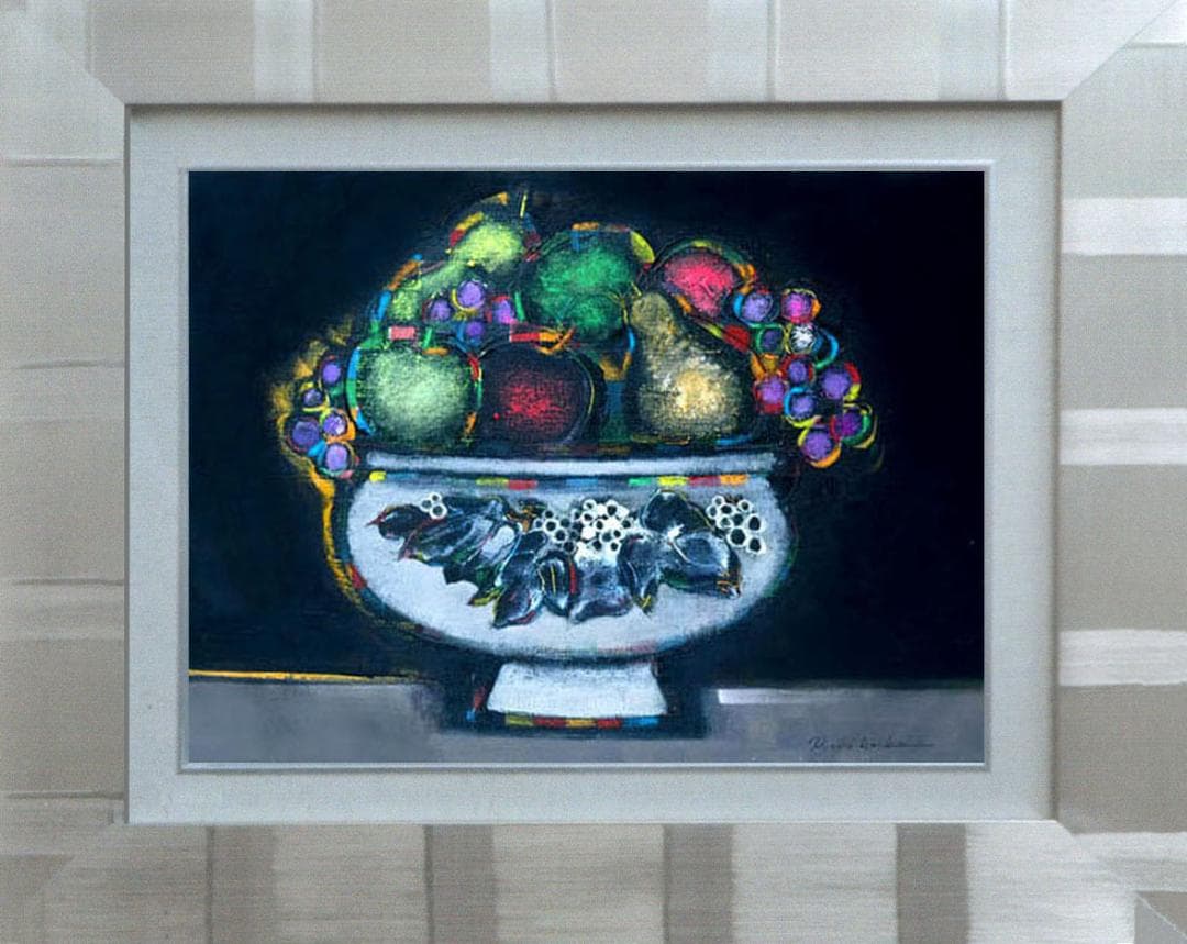 油絵 菅家令子 絵 絵画 インテリア uF6-062004 静物 果物と器