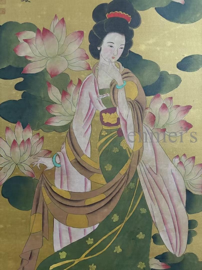 中国古美術 明時代 仇英作款 仕女図 三尺 絹本 掛け軸 巻き物 書画 唐物