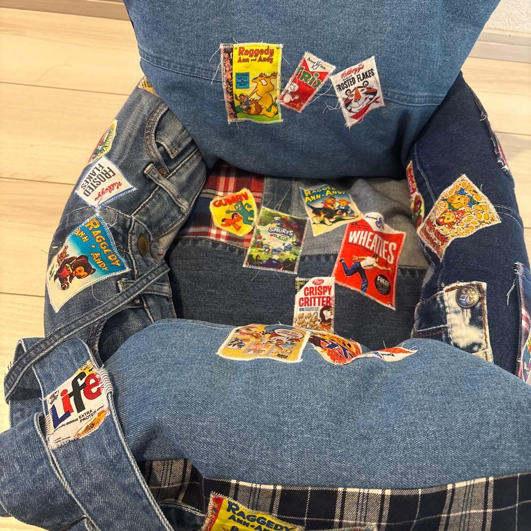 ハンドメイド　デニムリメイク ドライブベッド　ペットキャリー　ペットベッド