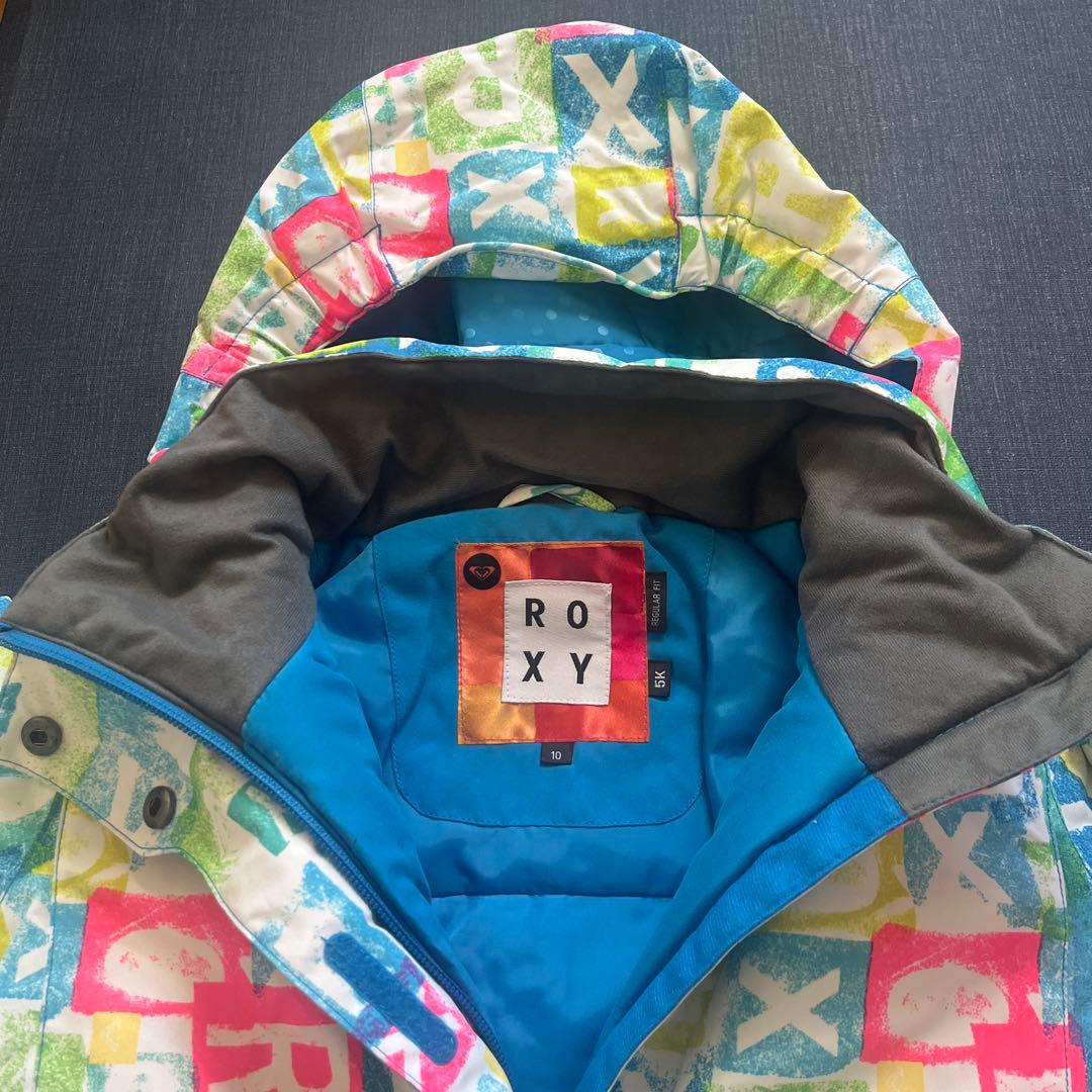 【美品】ROXYスキースノーボードウェア130140ピンク白キッズ青ジャケット