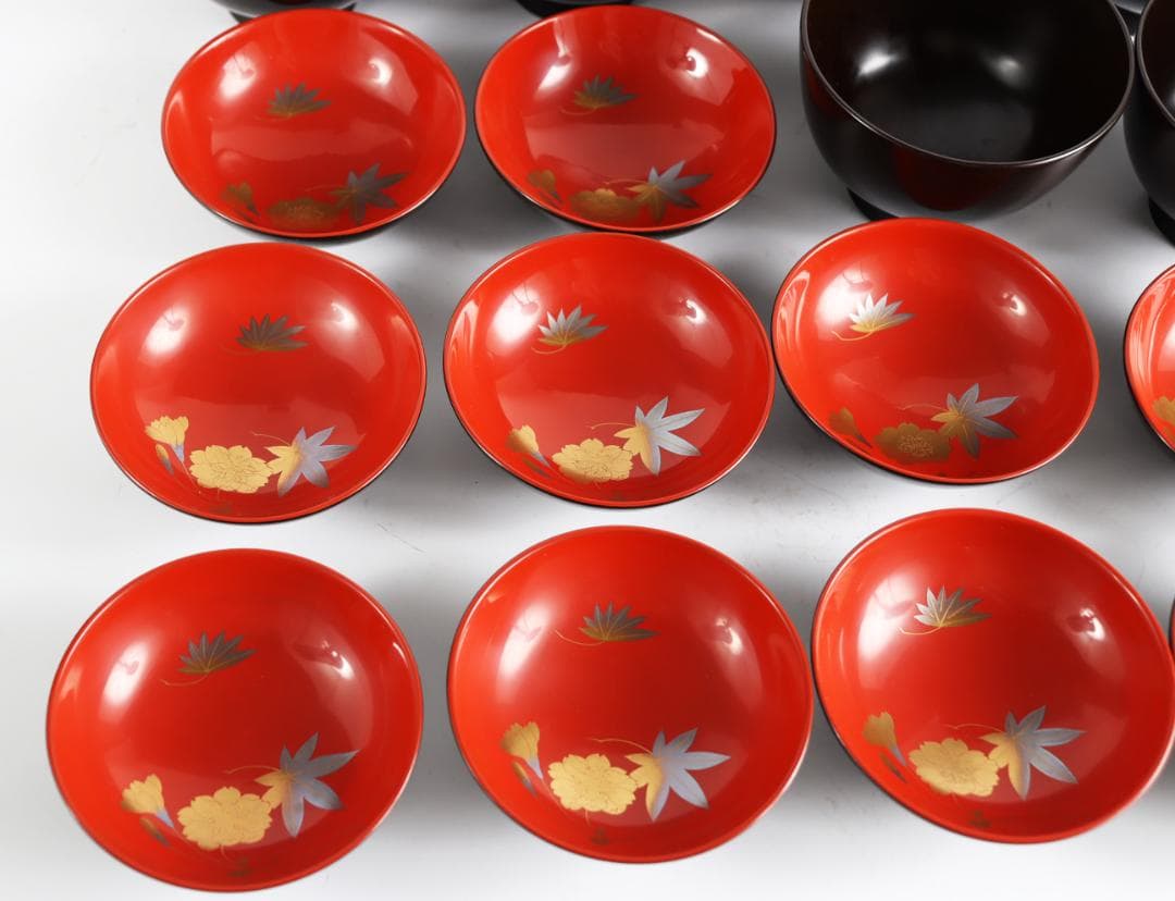 平安 象彦 花蒔絵 黒喰吸物椀 十客