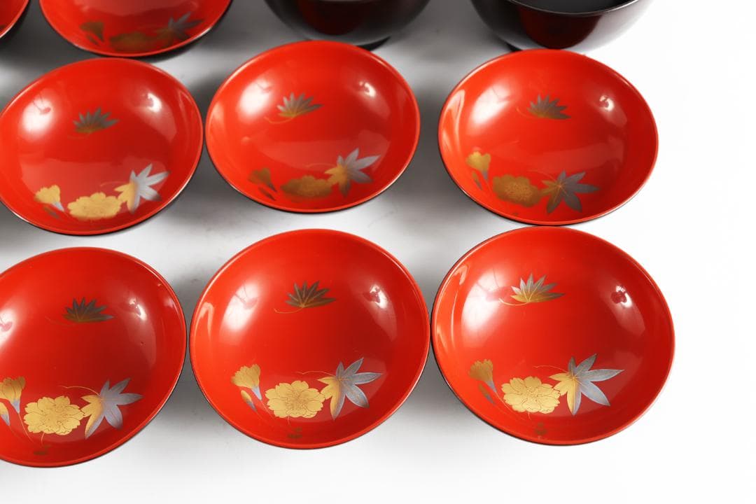 平安 象彦 花蒔絵 黒喰吸物椀 十客