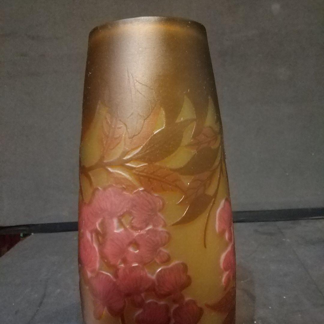 エミ―ルガレ花模様 花瓶 被せガラス アンティーク 工芸ガラス