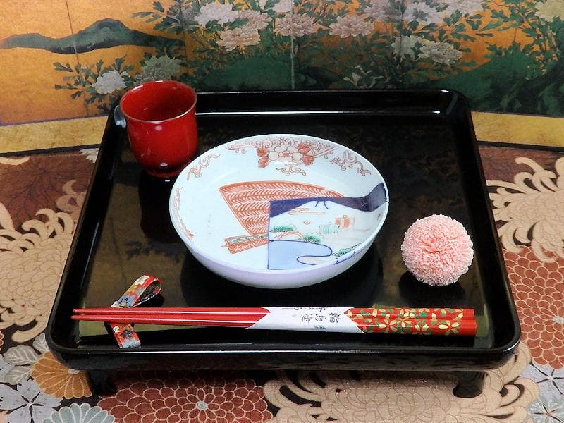 古伊万里　色絵　羊歯文様に松原帆掛け船　富士の図　５枚　B992AS-DAi