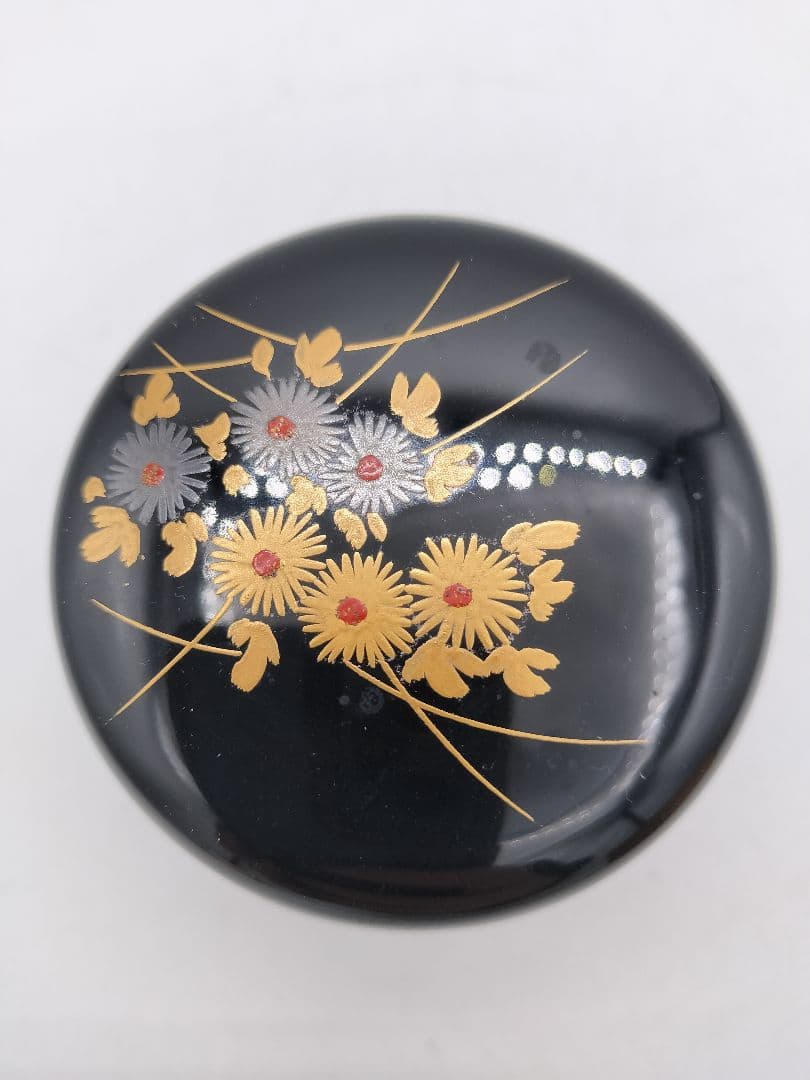c614 黒中棗 菊蒔絵 岡本陽斎 木箱 茶道具 古物