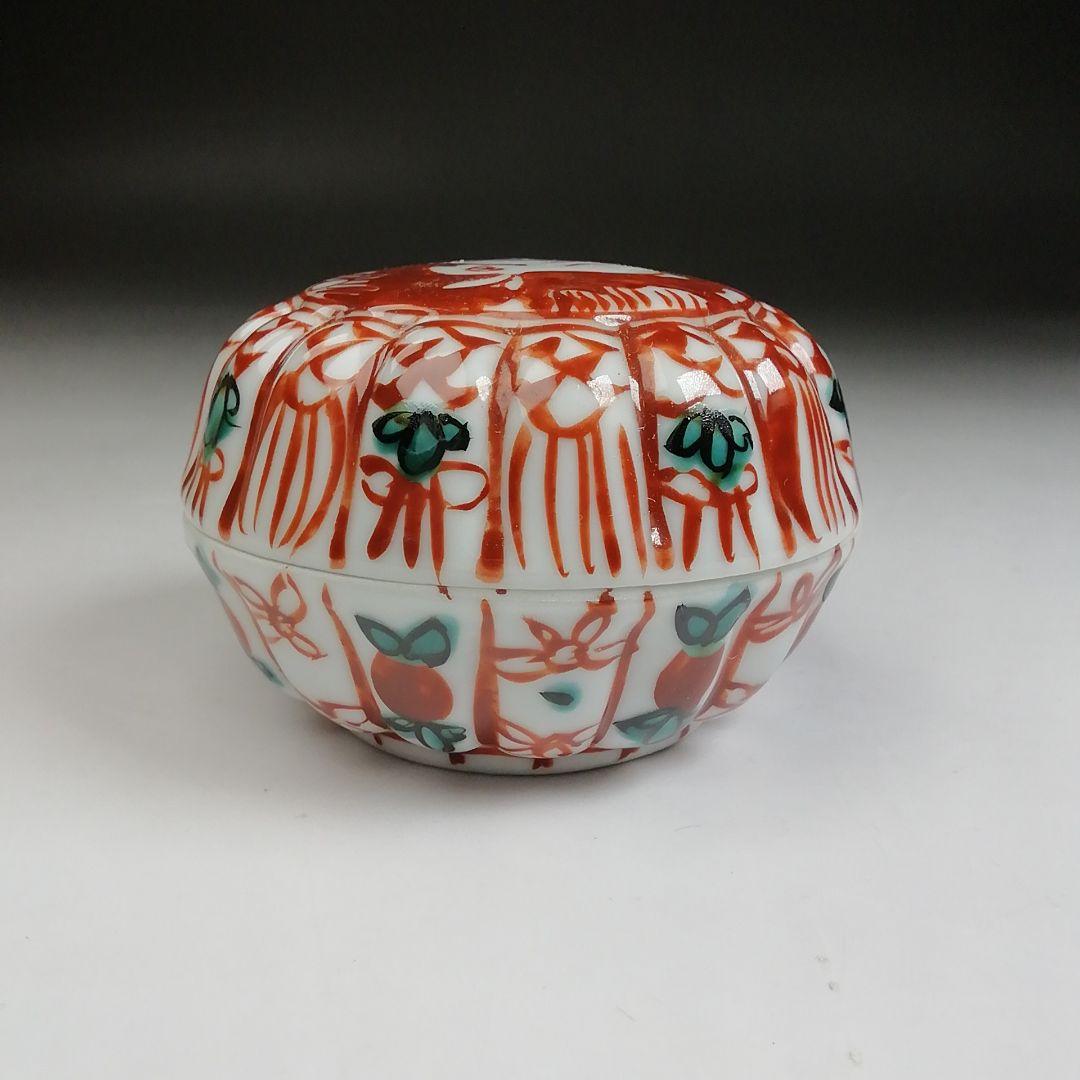 Ｔ９３３　香合　『赤絵　菊兎』『高野昭阿弥 造』　共箱　茶道具