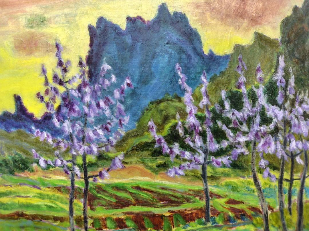 「桐の花咲く妙義」A F8 油絵 油彩画 絵画 アート 風景画