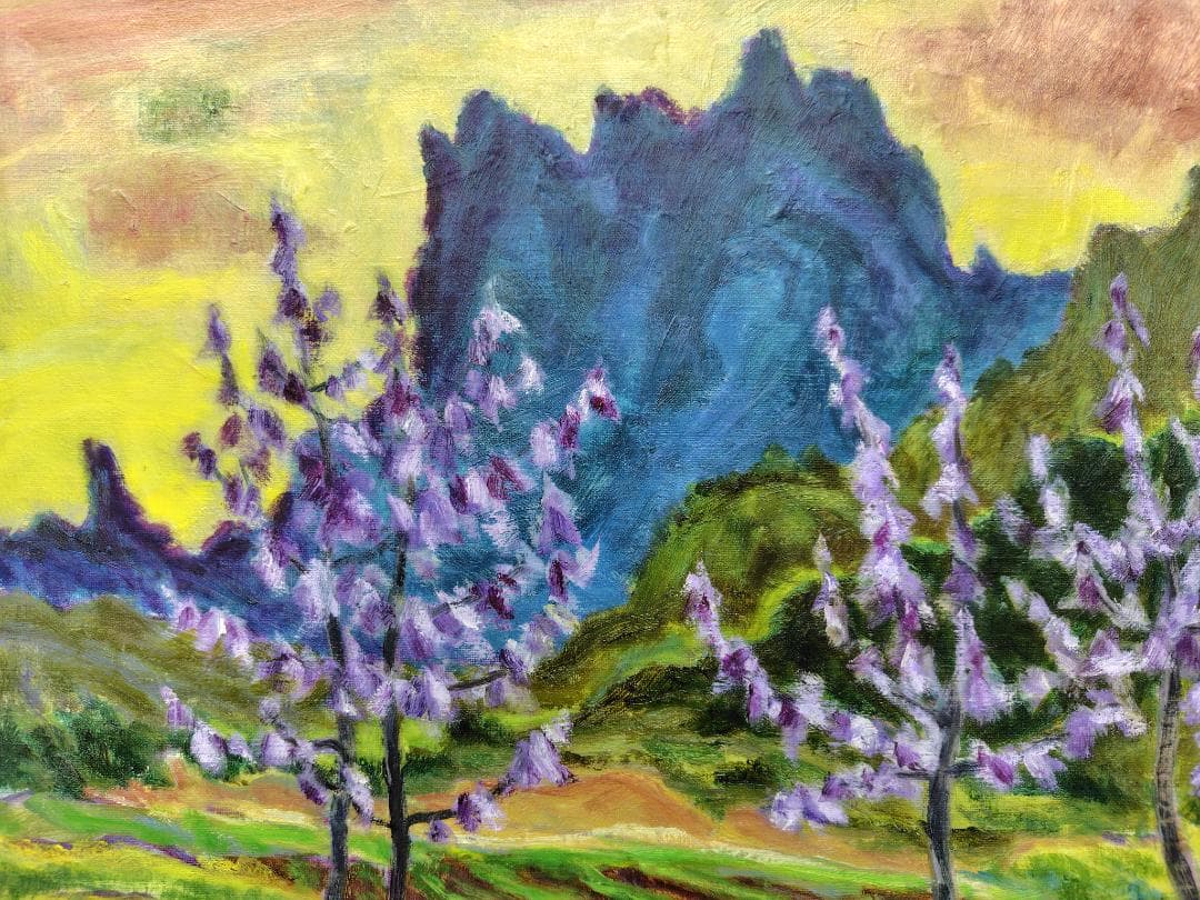 「桐の花咲く妙義」A F8 油絵 油彩画 絵画 アート 風景画