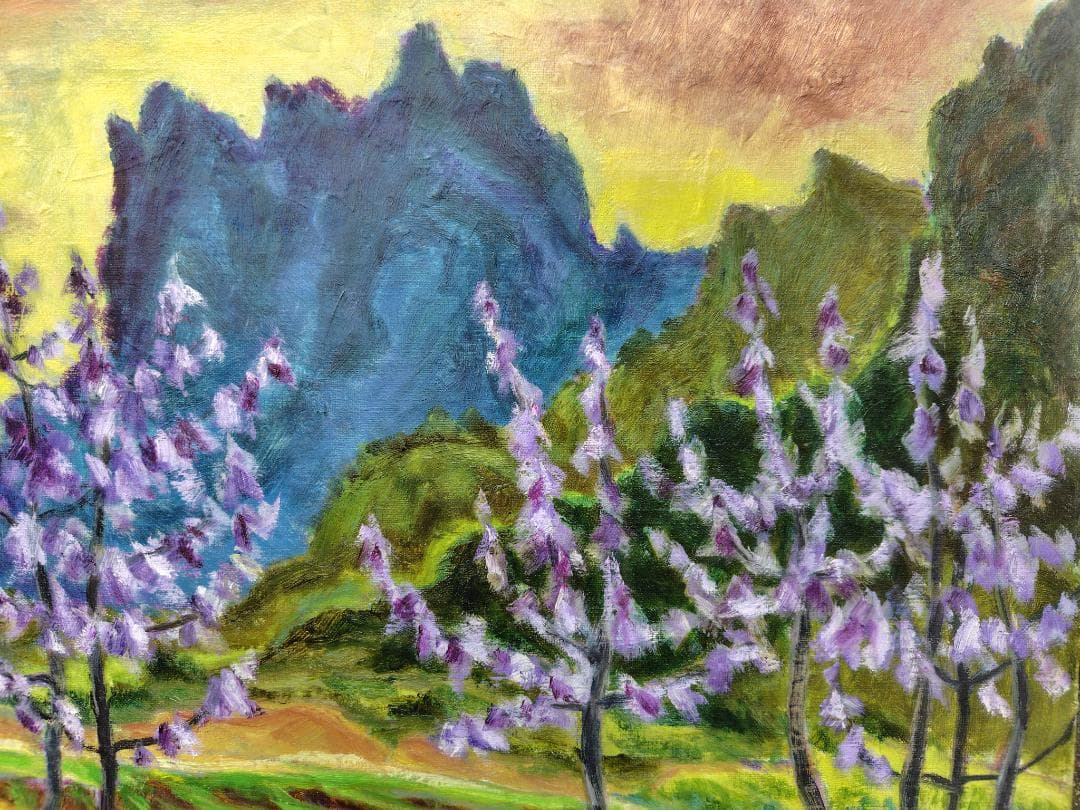 「桐の花咲く妙義」A F8 油絵 油彩画 絵画 アート 風景画