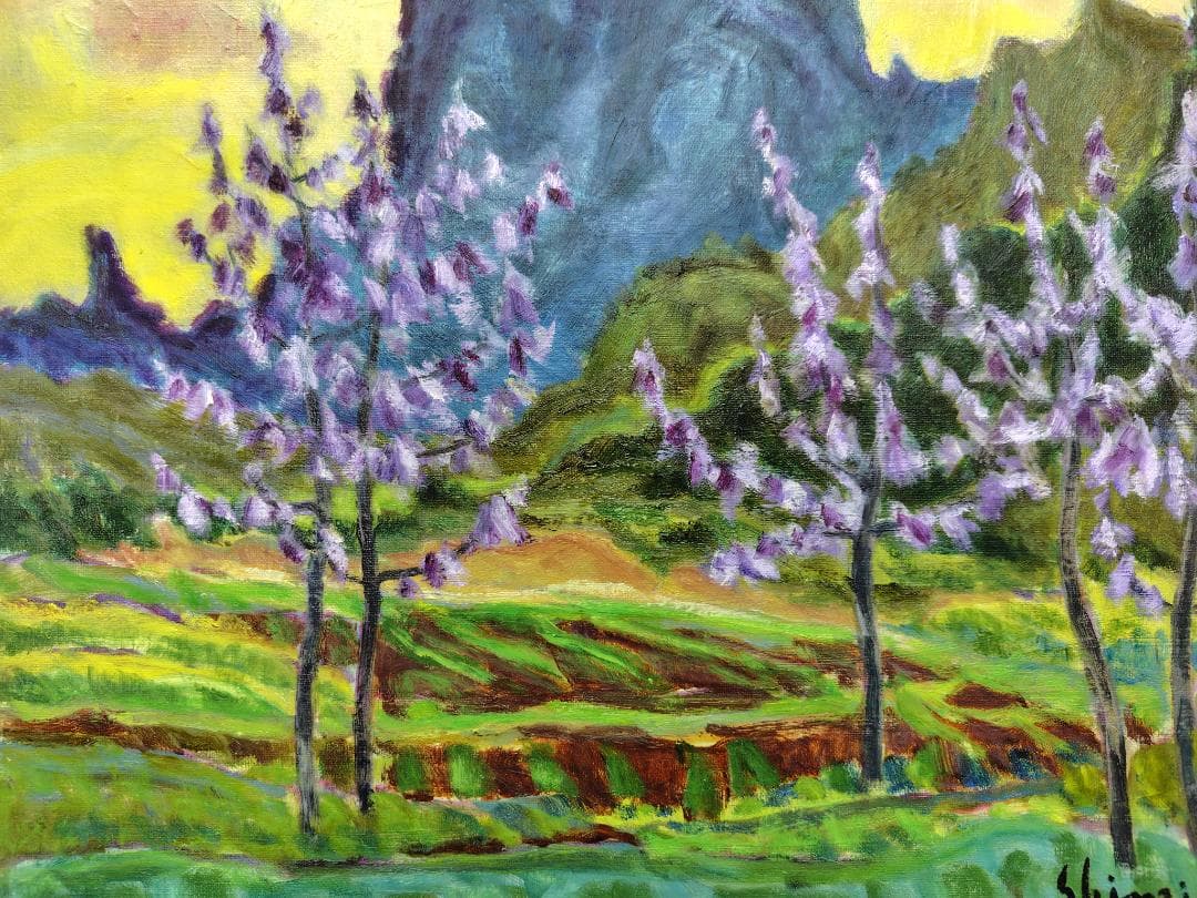 「桐の花咲く妙義」A F8 油絵 油彩画 絵画 アート 風景画