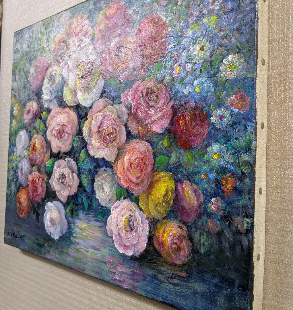現役油彩画☆画家haru☆F８号☆薔薇☆真作、原画、一点物、静物画。