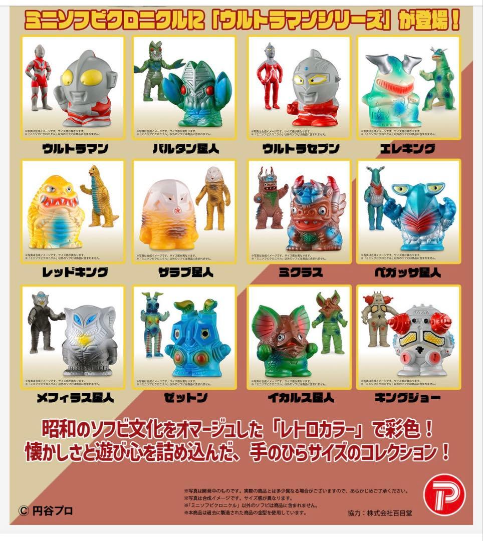 ウルトラ怪獣のレトロカラーの手のひらサイズフィギュア12体セット。