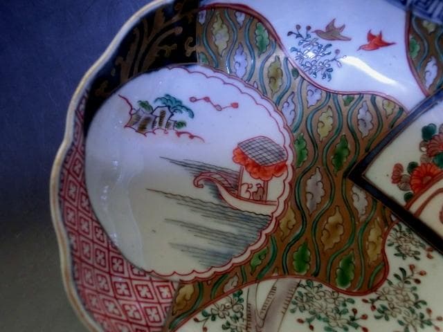 皿■冨貴長春 なます皿 蛇の目高台 窓絵花鳥紋 8客 伊万里古い膾鉢 時代物■