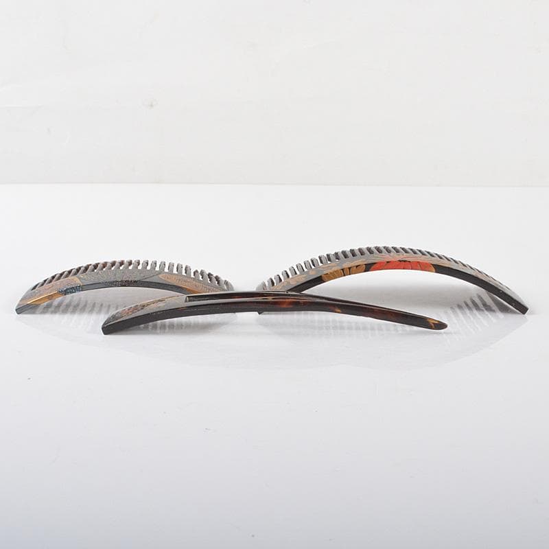 和装小物　黒漆　金蒔絵　螺鈿装飾　簪　櫛　在銘　3点まとめて　V　R6506