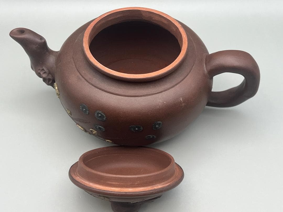 【海】中国美術品　紫砂壷　朱泥急須_11　在銘　時代品　美術品