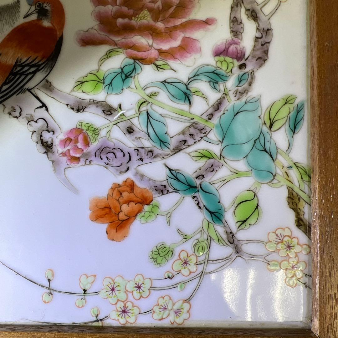 中国美術　粉彩花鳥文陶板画　東Y7-0902⭐︎2Fトヒト