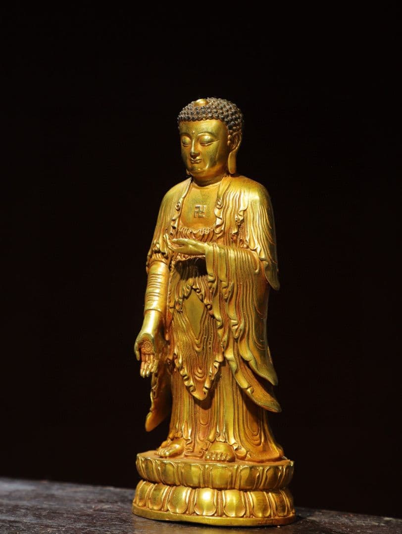 仏教美術 鎏金阿弥陀仏駅像 釈迦牟尼仏像 家内仏堂 供仏 置物