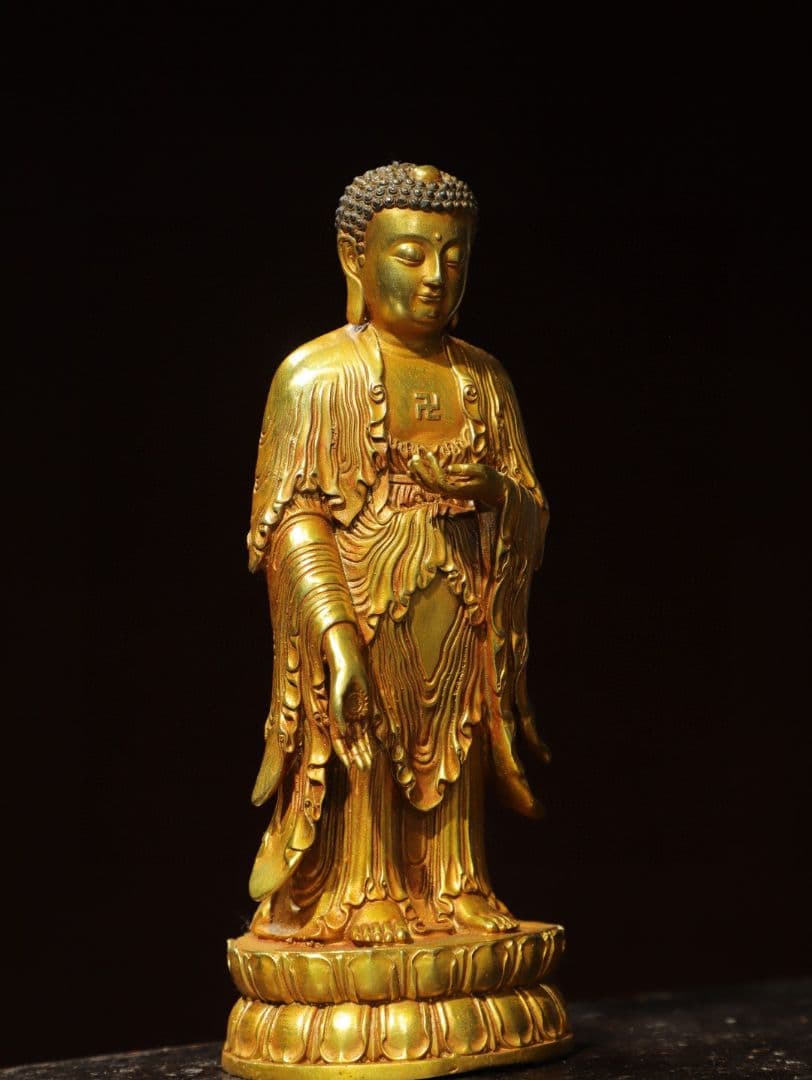 仏教美術 鎏金阿弥陀仏駅像 釈迦牟尼仏像 家内仏堂 供仏 置物