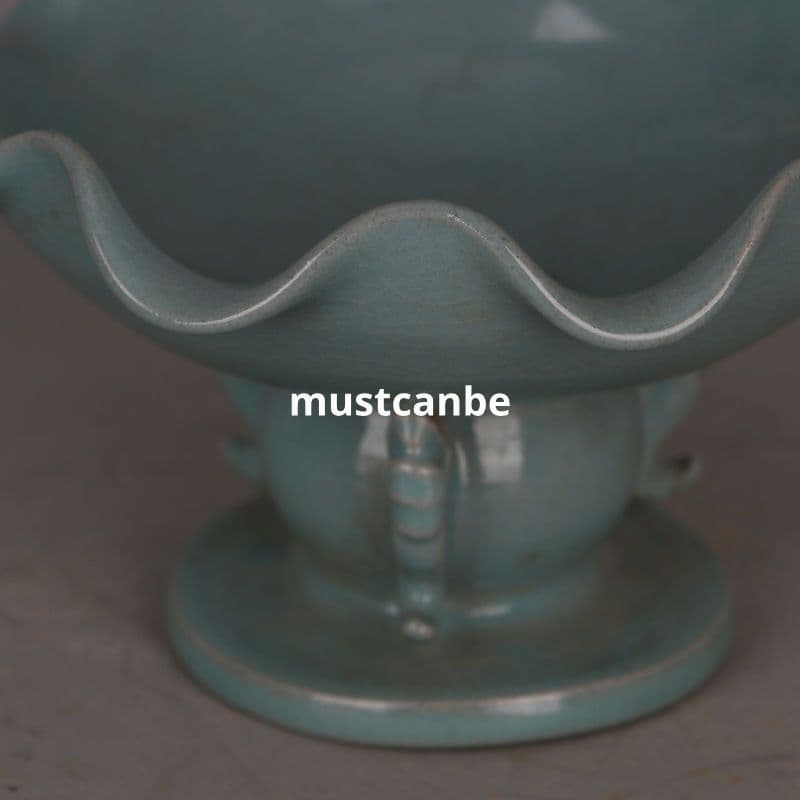宋汝窯天青釉三係高足果皿 景徳鎮 陶磁器 装飾品 現代工芸品 美術品 置物